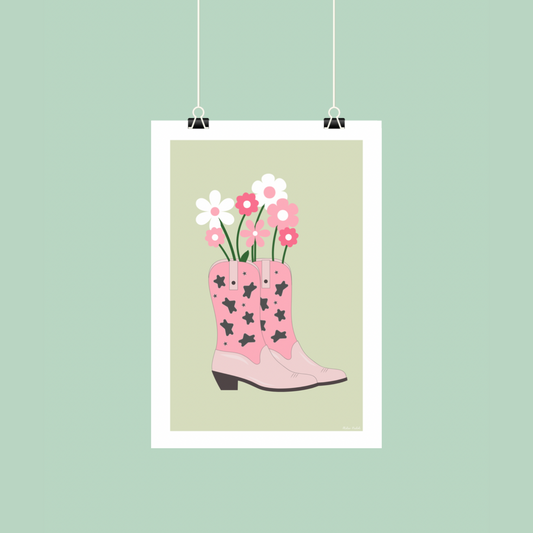 Affiche - Santiags avec bouquet de fleurs