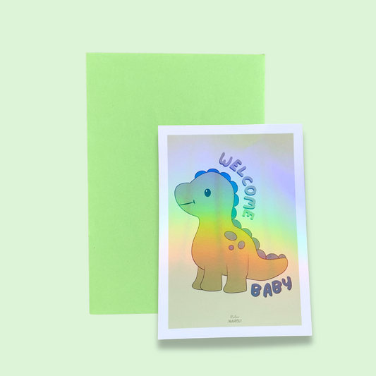 Carte "Welcome Baby" dinosaure vert