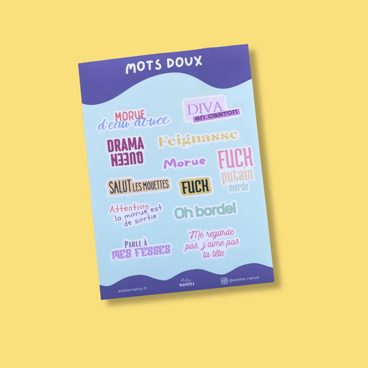 Planche de stickers - Mots doux - A6