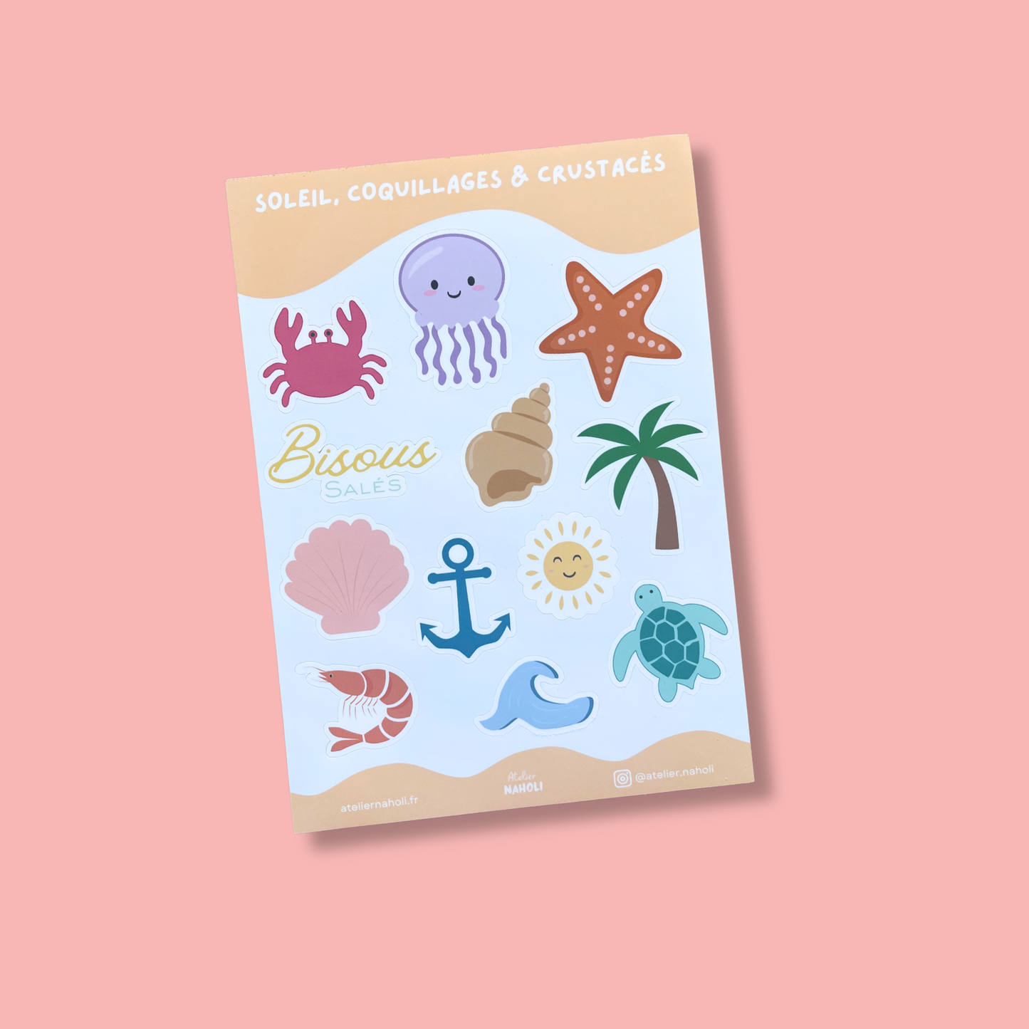 Planche stickers - Soleil coquillages & crustacés - A6